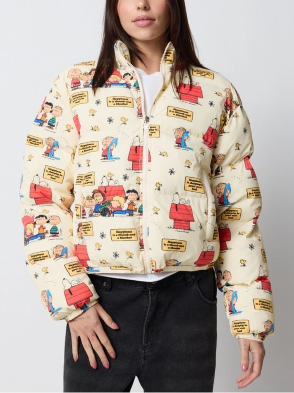 The Meaning Of Happiness Bubble Jacket Peanuts Snoopy Charlie Brown size XL